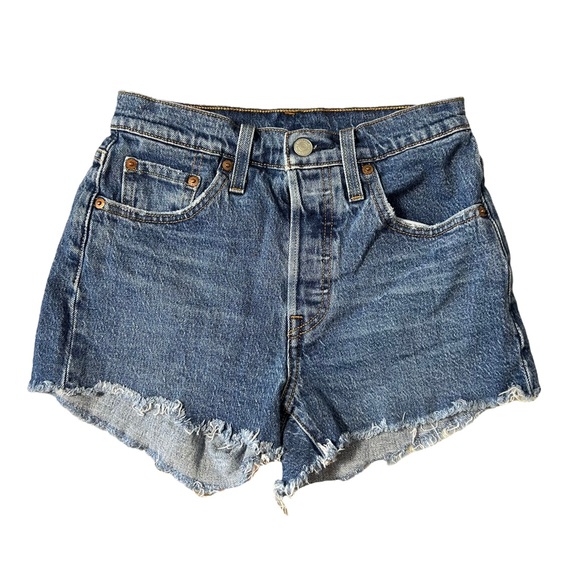 Levis 501 Denim Jean Shorts Size 25 Cut Off Raw Hem - Picture 1 of 4